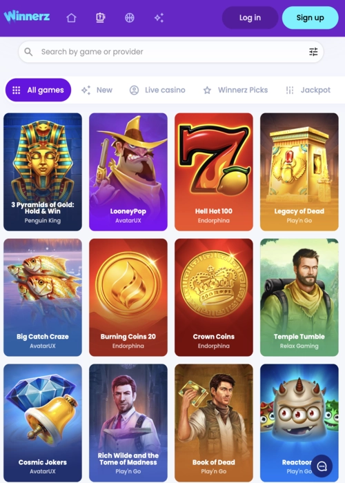 Spellobby slots samling vinnare Winnerz Casino