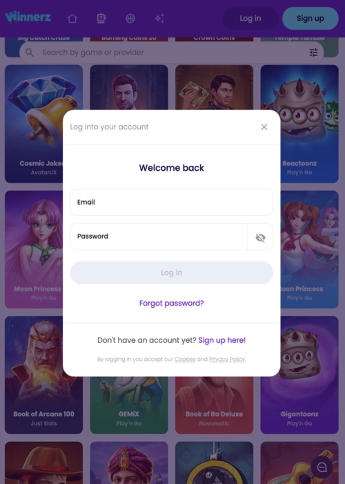Säker spelare konto inloggning Winnerz Casino